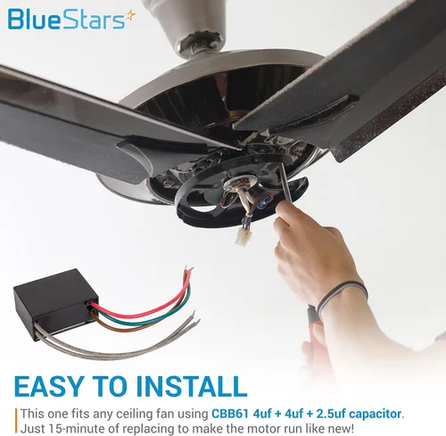 Vista 6 de BlueStars - Condensador de ventilador de techo CBB61 4uf+4uf+2.5uf de 5 cables, 250 V/300 V CA, paquete de 1, repuesto para ventilador de techo