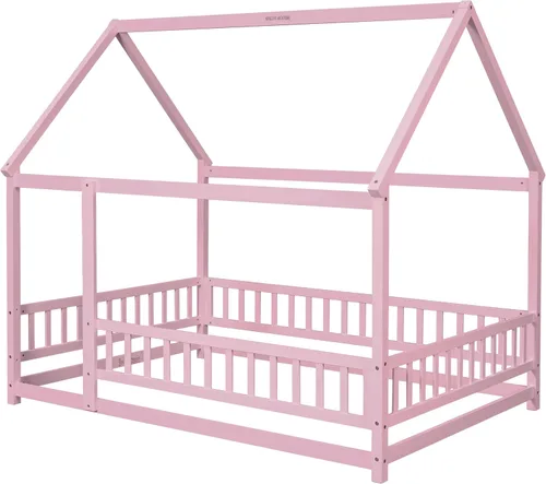 Vista 33 de Bellemave Cama Montessori de madera con valla y techo para niños, marco de cama individual para niños, niñas (individual, blanco)