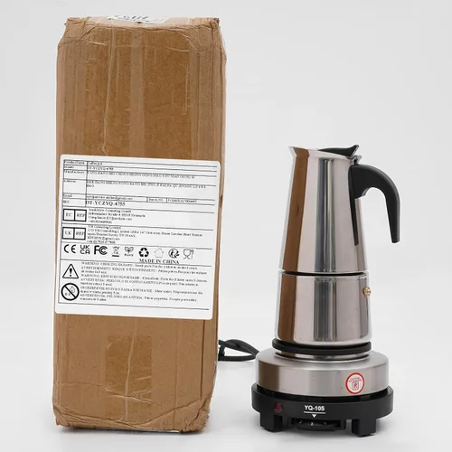 Vista 10 de Moka Pot - Cafetera de acero inoxidable, cafetera de café italiano, 6.8 fl oz/7 oz/4 tazas con estufa eléctrica (4 tazas)