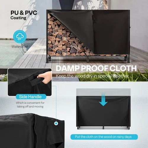 Vista 4 de VIVOHOME - Juego de estante y cubierta para leña resistente para interiores y exteriores de 6 pies, color negro