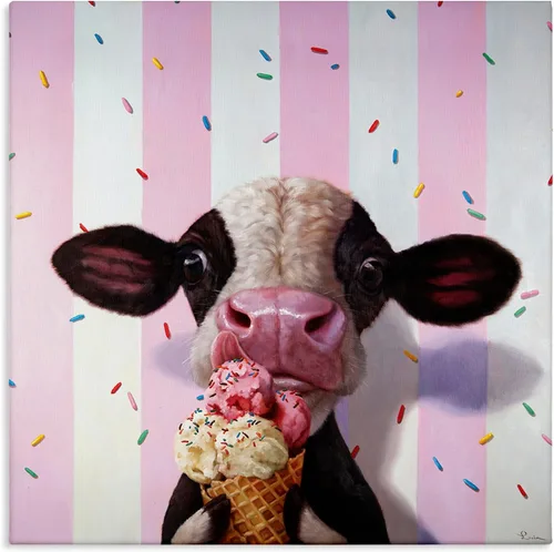 Vista 8 de Stupell Industries Linda vaca bebé con cono de helado a rayas rosas, diseñada por Lucia Heffernan, placa de pared, 12 x 12 pulgadas, marrón