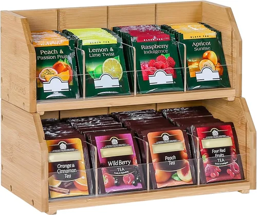 Vista 8 de TIOPGHAD Pequeña bolsa de té de bambú, organizador de almacenamiento para bolsas de té, contenedores de caja de té de madera, estante de té, soporte