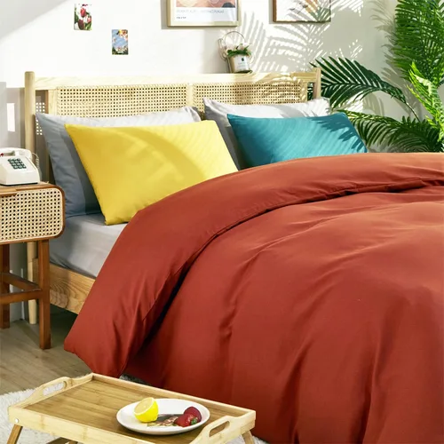 Vista 89 de CLOTHKNOW Juego de edredón de 3 piezas a cuadros color beige óxido, tamaño Full, juego de ropa de cama de cuadros edredón terracota con 2 fundas