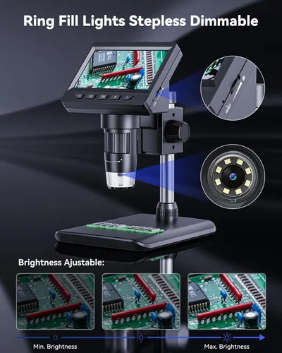 Vista 4 de AOPICK Microscopio digital, microscopio de monedas con brillo ajustable de luz, pantalla LCD HD de 4.3 pulgadas, zoom 1000X, vista de PC, compatible