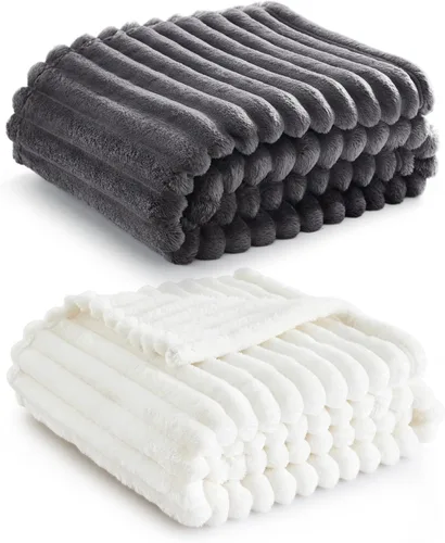 Bedsure Manta de forro polar (gris y blanco)