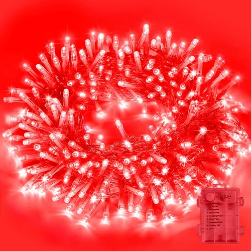 Vista 11 de LAMPHOME Luces de Navidad multicolor que funcionan con pilas, 34.1 pies, 100 luces LED impermeables de cadena para árbol de Navidad con 8 modos