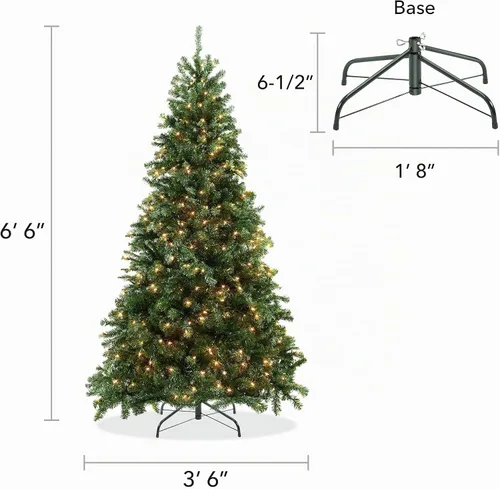 Vista 6 de Casafield - Árbol de Navidad artificial de verde pino realista, de 6.5 pies con luces y soporte de metal resistente