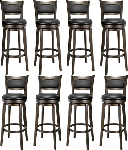 Vista 31 de PrimeZone Juego de 2 taburetes de bar giratorios, altura extra alta de barra de 34 pulgadas, taburetes de bar de cuero sintético negro con respaldo