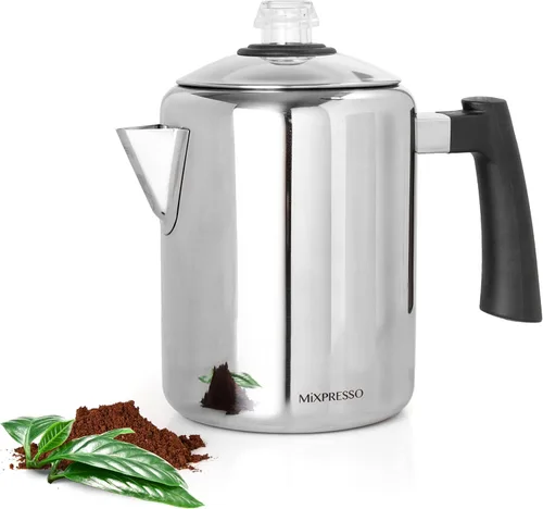 Vista 8 de Mixpresso Percolador de café de acero inoxidable, cafetera percoladora clásica de 52 onzas, ideal para olla de campamento, cafetera de 12 tazas