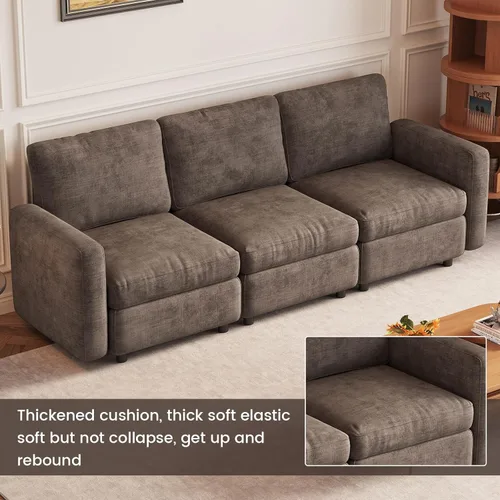Vista 14 de Guyii Sofá modular de terciopelo, moderno sofá de 4 plazas de gran tamaño con 3 almohadas y reposapiés de almacenamiento, sofá convertible de 115.74