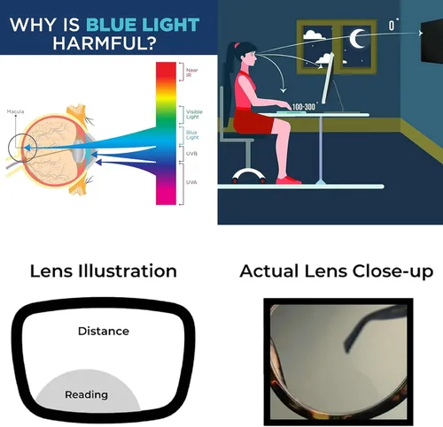 Vista 3 de willochra Cateye - Lentes de lectura bifocales para mujer bloqueo de luz azul lectores de bisagra de resorte de computadora marcos de gato anti