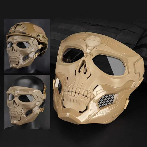 Vista 2 de AOUTACC Máscara de Airsoft de esqueleto con gafas de calavera protectora de cara completa, máscara táctica ajustable para Halloween, paintball