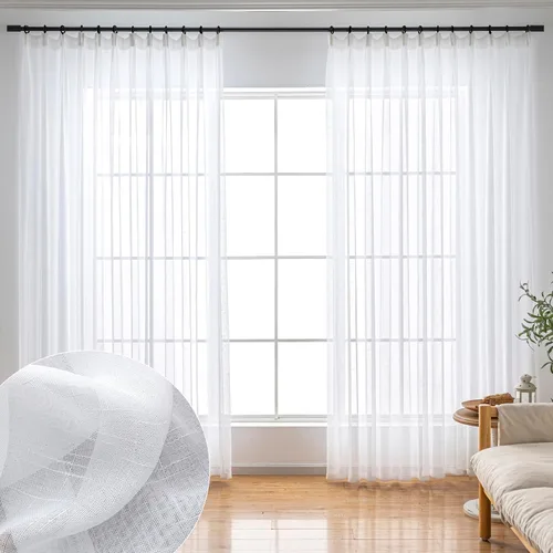Vista 12 de Cortinas plisadas con aspecto de lino negro de 84 pulgadas de largo, 2 paneles de cortinas y cortinas de filtro de luz con textura rústica, cortina