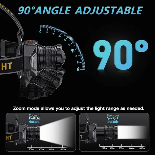 Vista 6 de Linterna frontal LED recargable, 4000 lámpara de cabeza súper brillante con 12 modos y batería de larga duración de 90 horas y sensor de movimiento