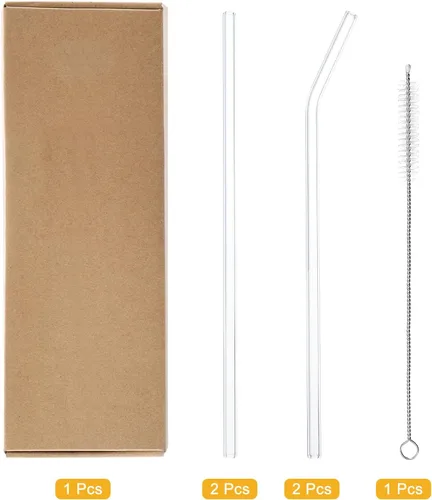 Vista 3 de uxcell Pajitas de vidrio reutilizables, 4 popotes de repuesto de vaso de viaje de 7.874 x 0.244 in con un cepillo de limpieza para bebidas de té