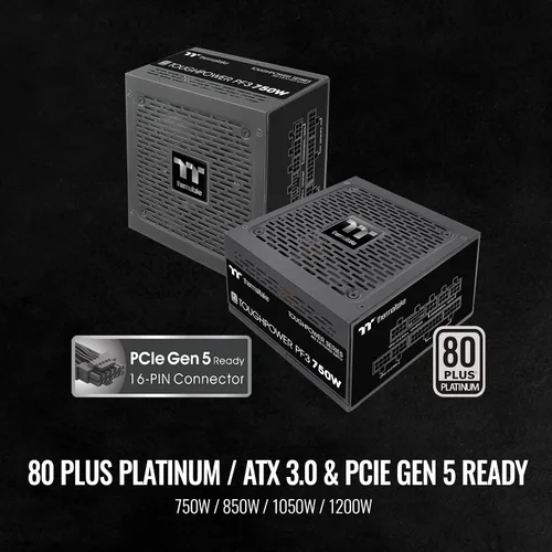 Vista 3 de Thermaltake Toughpower PF3 ATX 3.0 750W 80+ Platinum Full Modular SLI/Crossfire Ready Fuente de alimentación; conector PCIe 5.0 12VHPWR incluido; 10