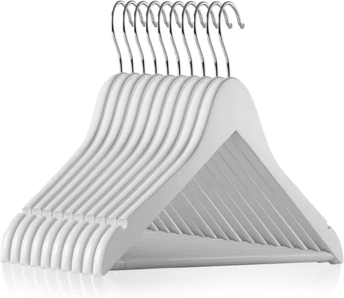 Vista 14 de Casafield - 10 Perchas de Madera Negra para Trajes - Madera de Loto Premium con Muescas y Gancho Giratorio Cromado para Ropa de Vestir, Abrigos