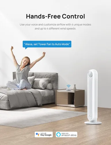 Vista 7 de Dreo Ventilador de torre de 42 pulgadas para dormitorio, ventiladores silenciosos de CC sin aspas de 25 DB, ventilador oscilante de 90° con control