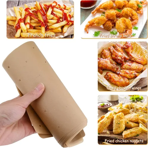 Vista 6 de WMKGG Papel pergamino para freidora de aire sin blanquear, 100 forros perforados desechables para freidora de aire Ninja Foodi Grill 5 en 1 AG301 4qt