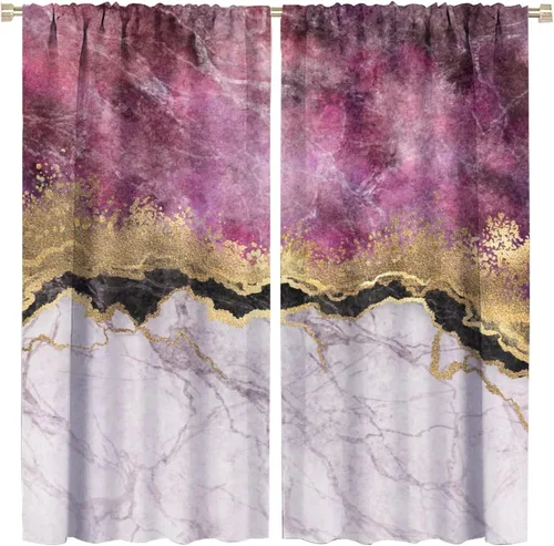 Vista 48 de Cortinas abstractas de mármol de lujo de lujo azul marino dorado a rayas con patrón de mármol estampado para dormitorio, sala de estar, cortinas