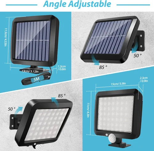 Vista 5 de Solar Light Outdoors with Motion Sensor, LED Security Light with 3 Lighting Modes and Switch, 16.4FT5m Cable, IP65 Waterproof, LED Flood Light