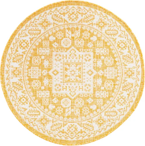 Vista 183 de Unique Loom Outdoor Aztec Collection Alfombra de área - Chalca (10 pies, redonda, azul/marfil)