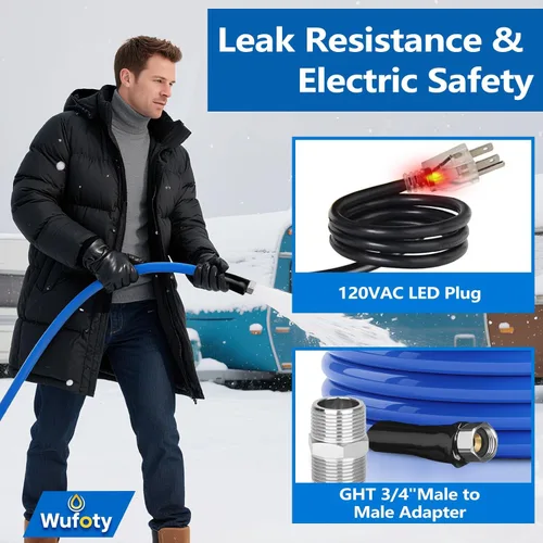 Vista 5 de Manguera de agua calefactada de 15 pies, manguera de agua potable calefactada, temperatura anticongelante hasta -47 °F, diámetro interior de 1/2