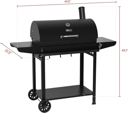 Vista 3 de Royal Gourmet CC1830T - Parrilla de carbón de barril de 30 pulgadas con rejilla de calentamiento y cesta de almacenamiento frontal, parrilla