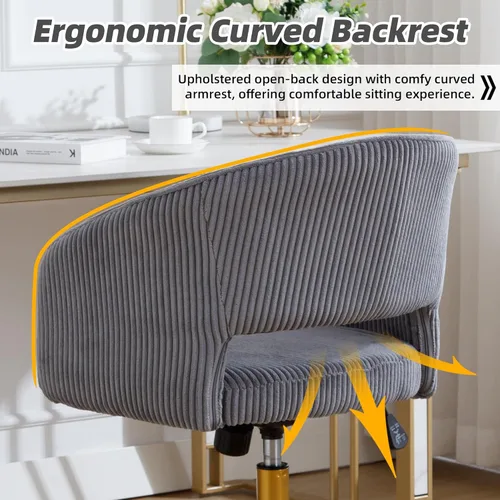 Vista 22 de ABET Silla de escritorio con ruedas, silla de terciopelo para oficina en casa, sillón giratorio con base dorada, sillas decorativas modernas