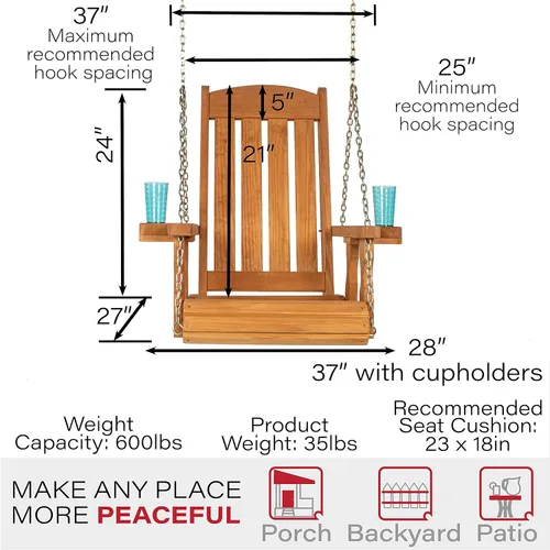 Vista 6 de Amish Casual Silla columpio con tratamiento a presión de misión resistente con portavasos (mancha de cedro)