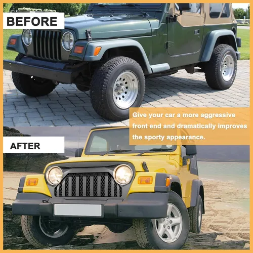 Vista 5 de Parrilla negra mate para Jeep Wrangler TJ Gladiator Vader Grill W Mesh 1997 1998 1999 2000 2001 2002 2003 2004 2005 2006