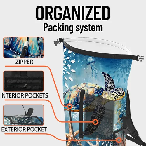 Vista 5 de Bolsa seca impermeable resistente para kayak y senderismo con cierre de enrollado - Mochila impermeable para teléfono 35L/55L/85L con diseño náutico