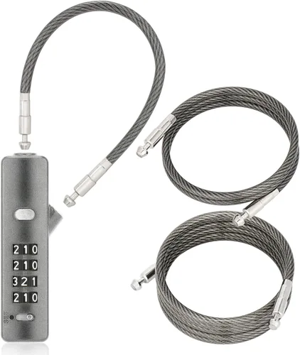 Vista 9 de Candado de cable combinado, con 3 cables de bloqueo de acero flexible de repuesto (9 pulgadas, 23.6 pulgadas, 47.2 pulgadas) – Cerradura de cuerda