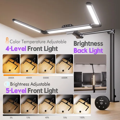Vista 5 de Quntis Lámparas de escritorio de 82,6 cm para oficina, hogar, dormitorio - Cuidado de los ojos, 3 barras de luz, 1100 lm de brillo, luz de fondo