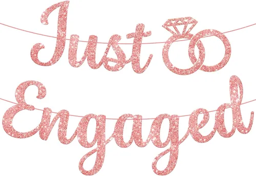 Vista 11 de KatchOn, Cartel dorado con purpurina «Just Engaged», de 10 pies, «No hazlo tú mismo» Cartel de compromiso para decoraciones de compromiso