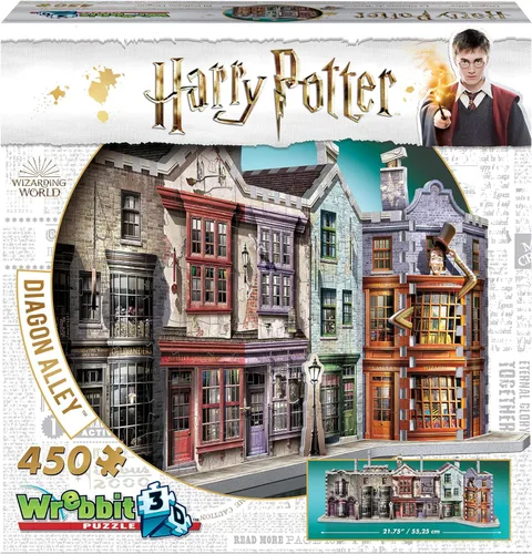 Wrebbit3D Harry Potter - Rompecabezas 3D modelo de Diagon Alley | 450 piezas reales de rompecabezas jigsaw | Construye y viaja por el mundo mágico