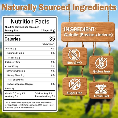 Vista 2 de Curnue Beef Gelatin Powder Unflavored, 7 oz / 198 g, Grass-Fed Gelatin Powder, Gluten Free & Sugar Free, Thickening Agent for Gummies, Marshmallows