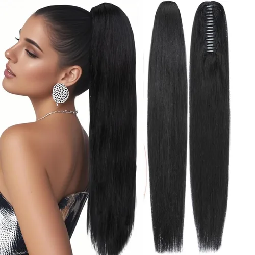 Vista 15 de Rich Choices Extensión de Cola de Caballo con Clip de Garra Cabello Humano Extensión de Cola de Caballo de Cabello Real Balayage Rubio Decolorado 14