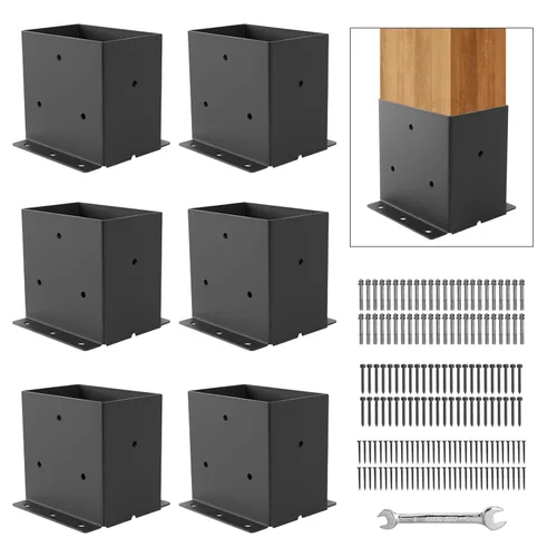Vista 8 de Base para poste 4x4, soportes de poste (Tamaño interno 3.6"x3.6")，anclaje de poste de valla de acero grueso recubierto de polvo negro para poste