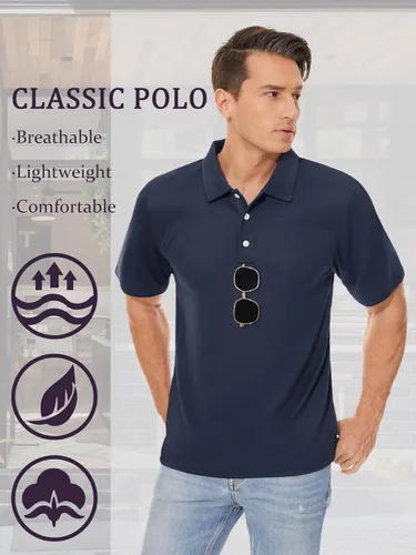 Vista 2 de TACVASEN Polo de verano para hombre, manga corta, casual, para golf, tenis, color liso, secado rápido, 3 botones