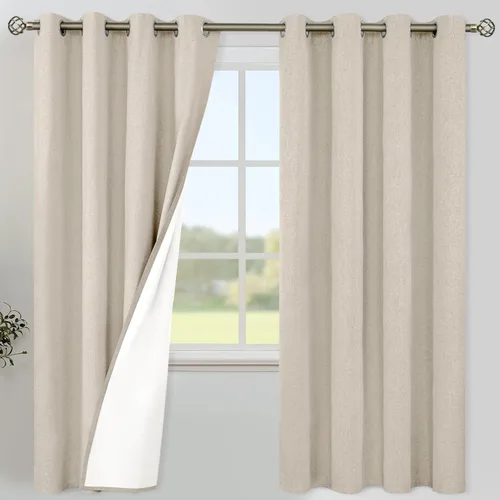 Vista 73 de YoungsTex Cortinas 100% opacas de lino gris claro de 63 pulgadas de largo para dormitorio, oscurecimiento de habitación completa, cortinas