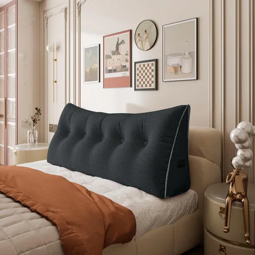 Vista 33 de Almohada de cabecero de 11 libras engrosada tamaño queen para sentarse en la cama, almohada de apoyo para la espalda para leer con bolsillo lateral