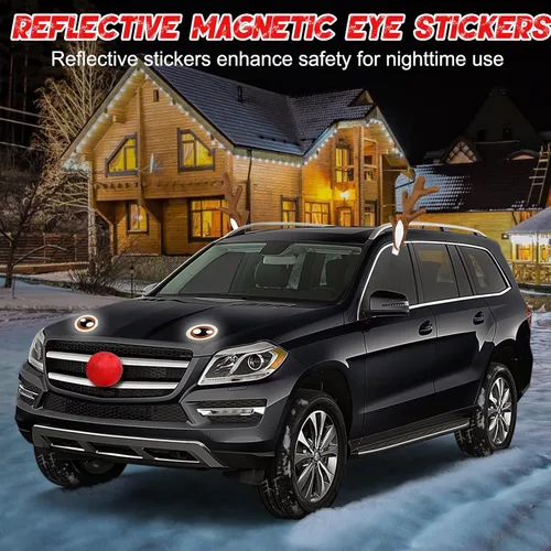 Vista 4 de Nueva cornamenta de reno de automóvil de Navidad con orejas – Lindas decoraciones de reno de rodolfo y nariz roja – La mejor decoración de cuernos