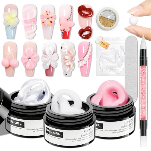 Vista 19 de Gel Constructor Sólido para Uñas - Gel de Arte de Uñas 3D Claro Transparente Antiadherente para Manos para Tallado, Moldeado, Patrones