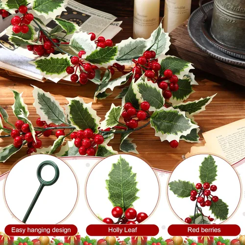 Vista 3 de Lyrow Guirnalda de Navidad de bayas rojas de 6 pies, 6 pies, guirnalda de bayas artificiales, guirnalda de Navidad flexible para exteriores