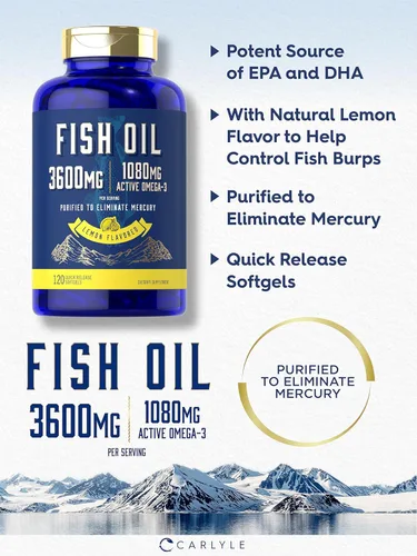 Vista 3 de Carlyle Aceite de pescado 3600 mg 1080 mg Omega 3 120 unidades Suplemento sin OMG y sin gluten