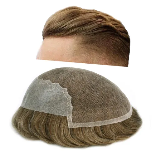Vista 348 de Toupee - Sistemas de reemplazo de cabello para hombre, encaje frontal suizo, nudo blanqueado, pieza de cabello humano natural