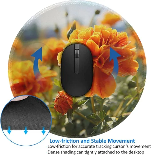 Vista 3 de Gaming Mousepad Marigold Flower Autumn Flowers Print Round Mousepad Non-Slip Rubber Base MousePads with Stitched Edges MouseMat for Computers Laptop