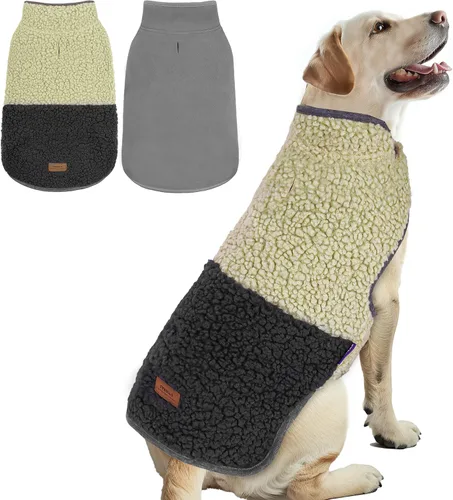 Vista 15 de cyeollo Abrigo de invierno para perro, chaqueta reversible para perro, cuello alto, suéter cálido de forro polar, sherpa para perros, chaleco