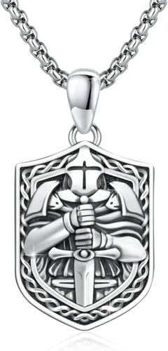 CUOKA MIRACLE Collar de guerrero de plata de ley S925 con nudo celta, escudo vintage, mitología, amuleto de guerrero, collar con dije, joyería de